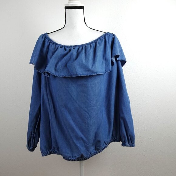 Michael Kors Off The Shoulder Top Women's Plus Size 3X Blue Ruffled - Picture 2 of 11